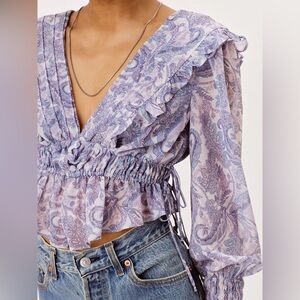 For Love And Lemons Janelle Blue Paisley Flowy boho Patterned Blouse Size Medium